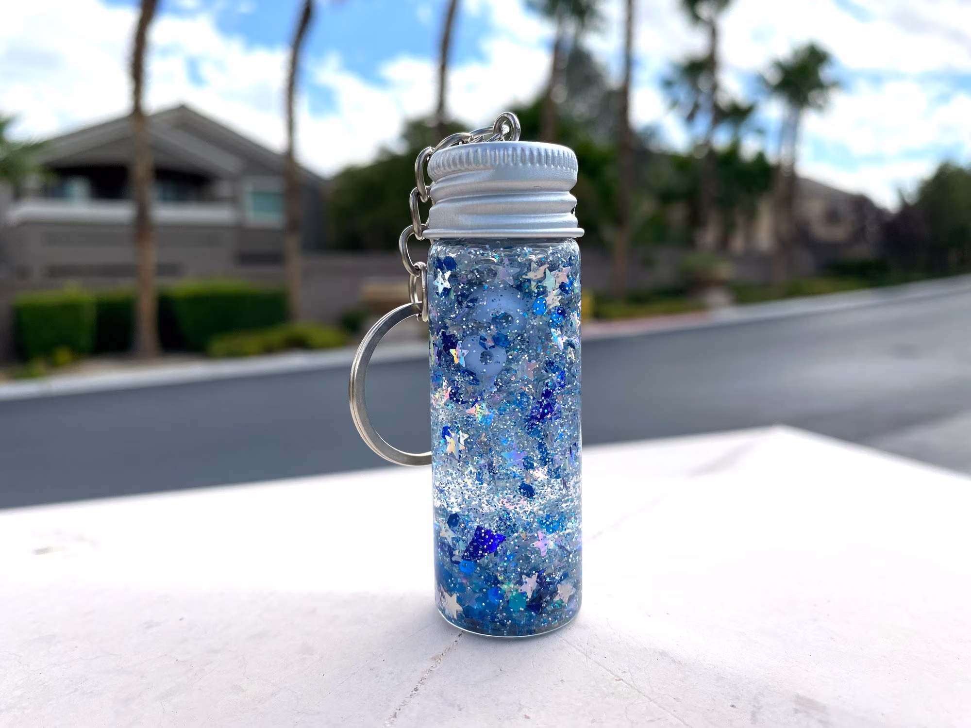 Glass Jar Liquid Glitter Shaker Keychain | Fidget Keychains Fidget