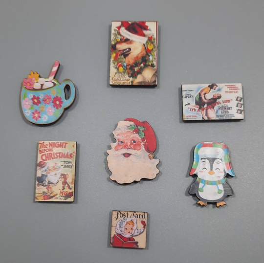 Seven Piece Retro Christmas Magnet Set Relive Those Magical Childhood Days...before You Were Santa Clause