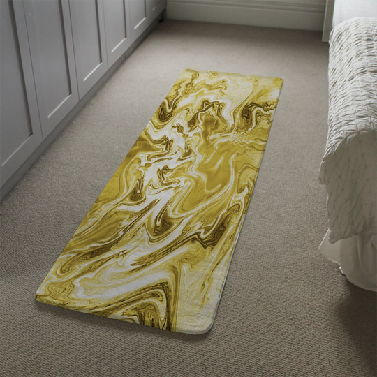 Kuntz Golden Swirled Marble Designer Shaggy Gold/White Rug