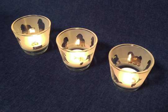 Cockapoo Engraved Glass Tea Light Holder Set
