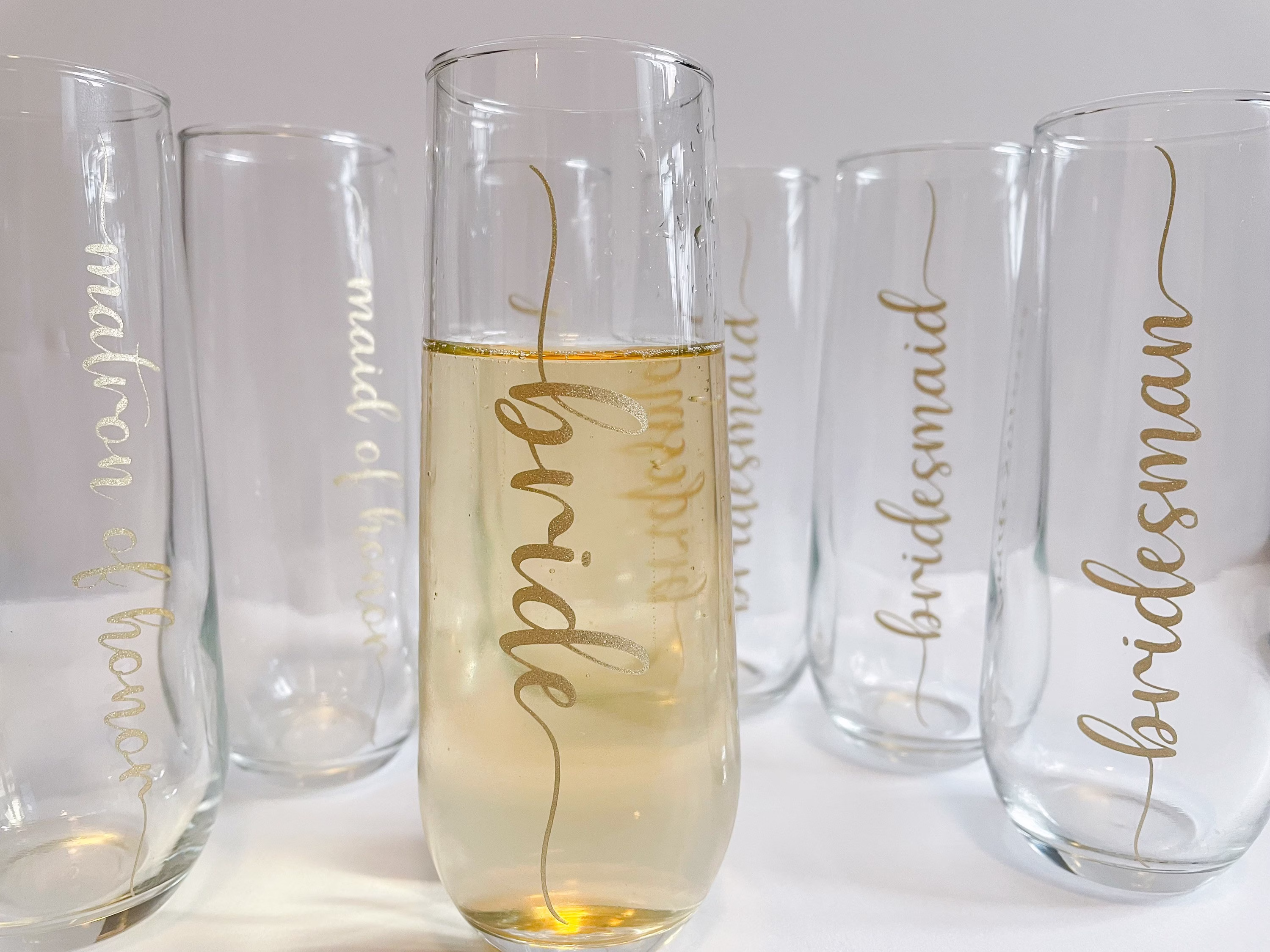Bridesmaid Proposal Champagne Flute | Custom Name Bridal Gift Wedding Party Bride Stemless |Glass For