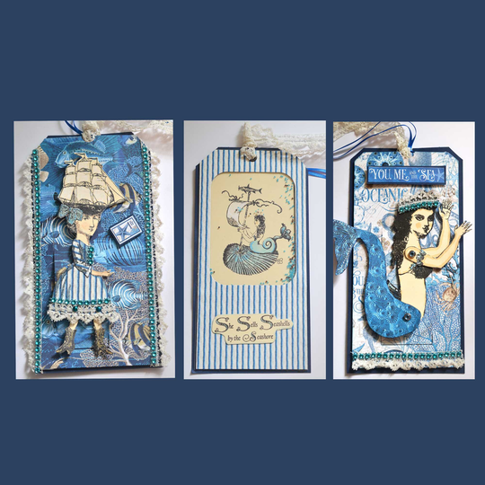 Giant Pop Up Mermaid Tags & Shaker Tag With Character Constructions Stamps Graphics 45 Ocean Blue Paper