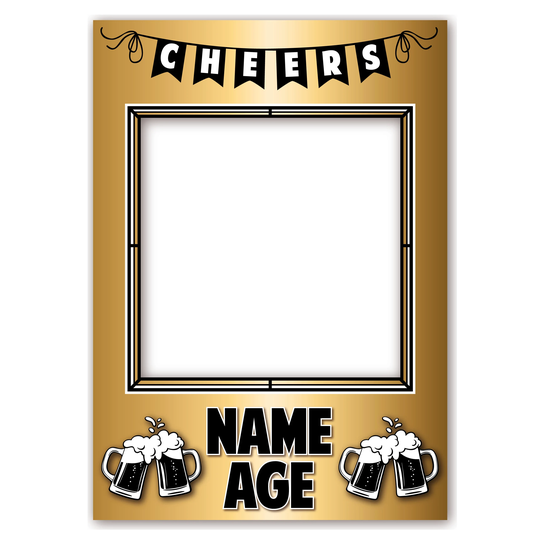 Personalised Selfie Frame 0033 Name Age Gold & Black Beer Glass Selfie Frame Props Party Happy Birthday Decoration