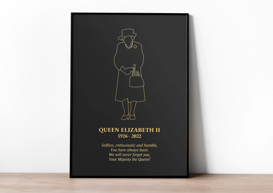 Queen Elizabeth Ii Memorial Foil Print With A Heartfelt Quote, Framed Or Unframed Poster, Gold, Rose Copper, Silver Real Wall Art