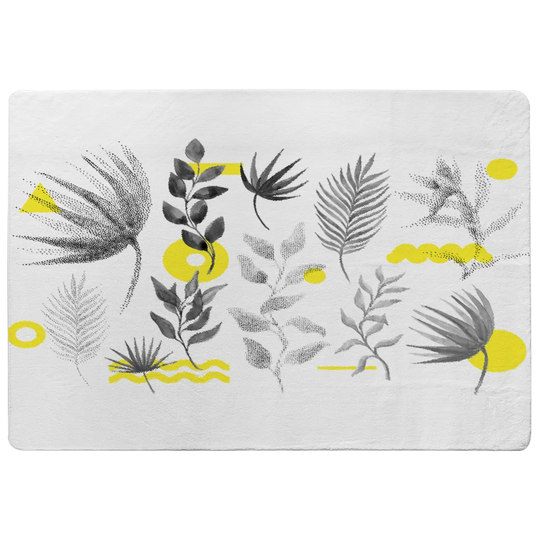 Marquez Selection of Leaves Shaggy White/Grey/Yellow Rug