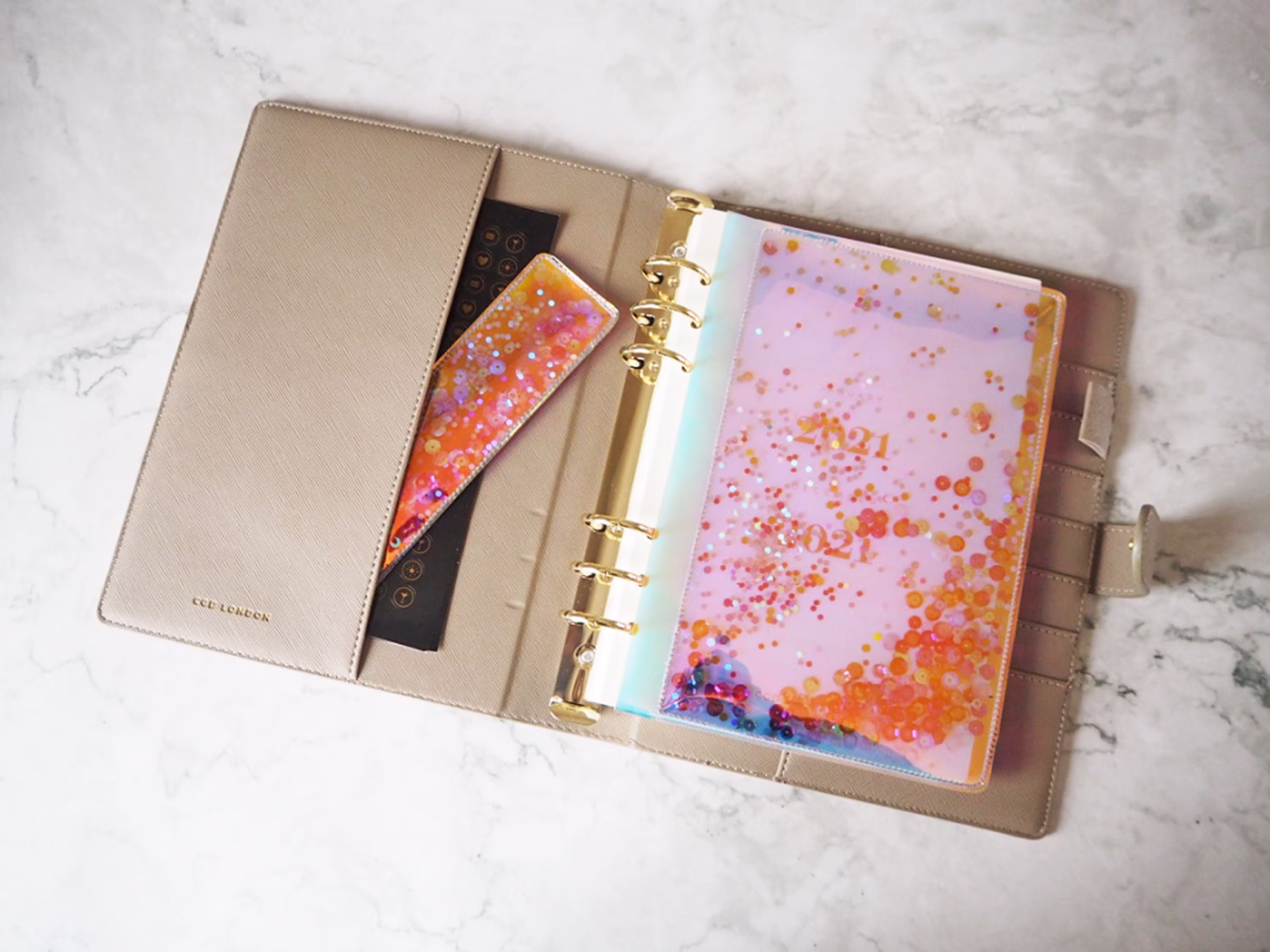 A5 Planner Shaker Dashboard, Holographic Vinyl Sequin Divider Insert, Sparkly Glitter Stationery