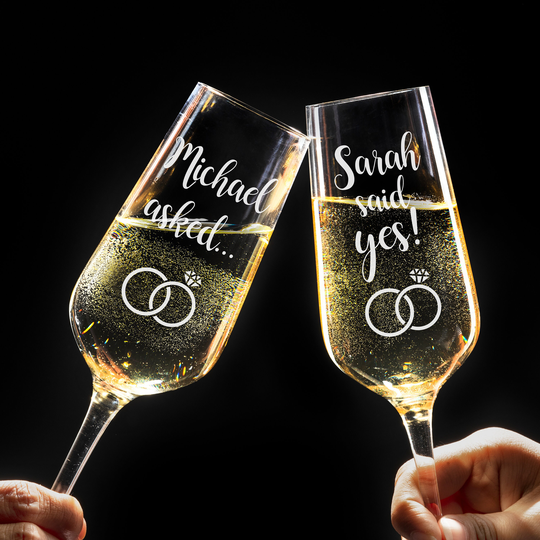 Personalised Pair Of Engagement Proposal Glass Champagne Prosecco Flutes