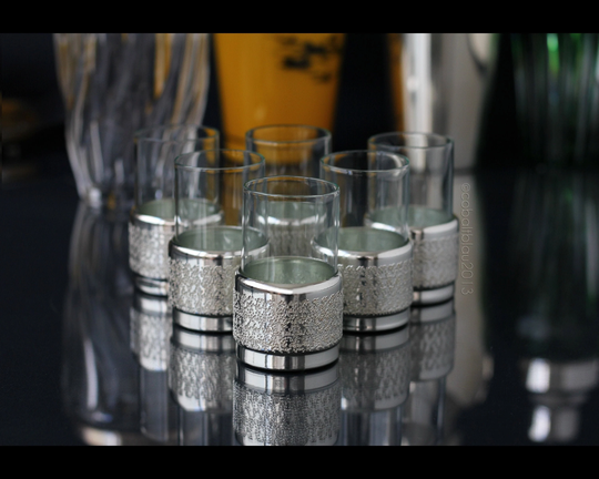 Vtg. Cocktail Glasses, Shot Glasses/60S 70S Aluminum Glass Set