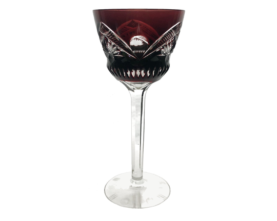 Dusky Red Ruby Wine Glass Goblet Hock Cut-To-Clear Full 24%pbo Lead Crystal Veb Glaswerk Döbern Doebern Brandenburg Germany 1980S