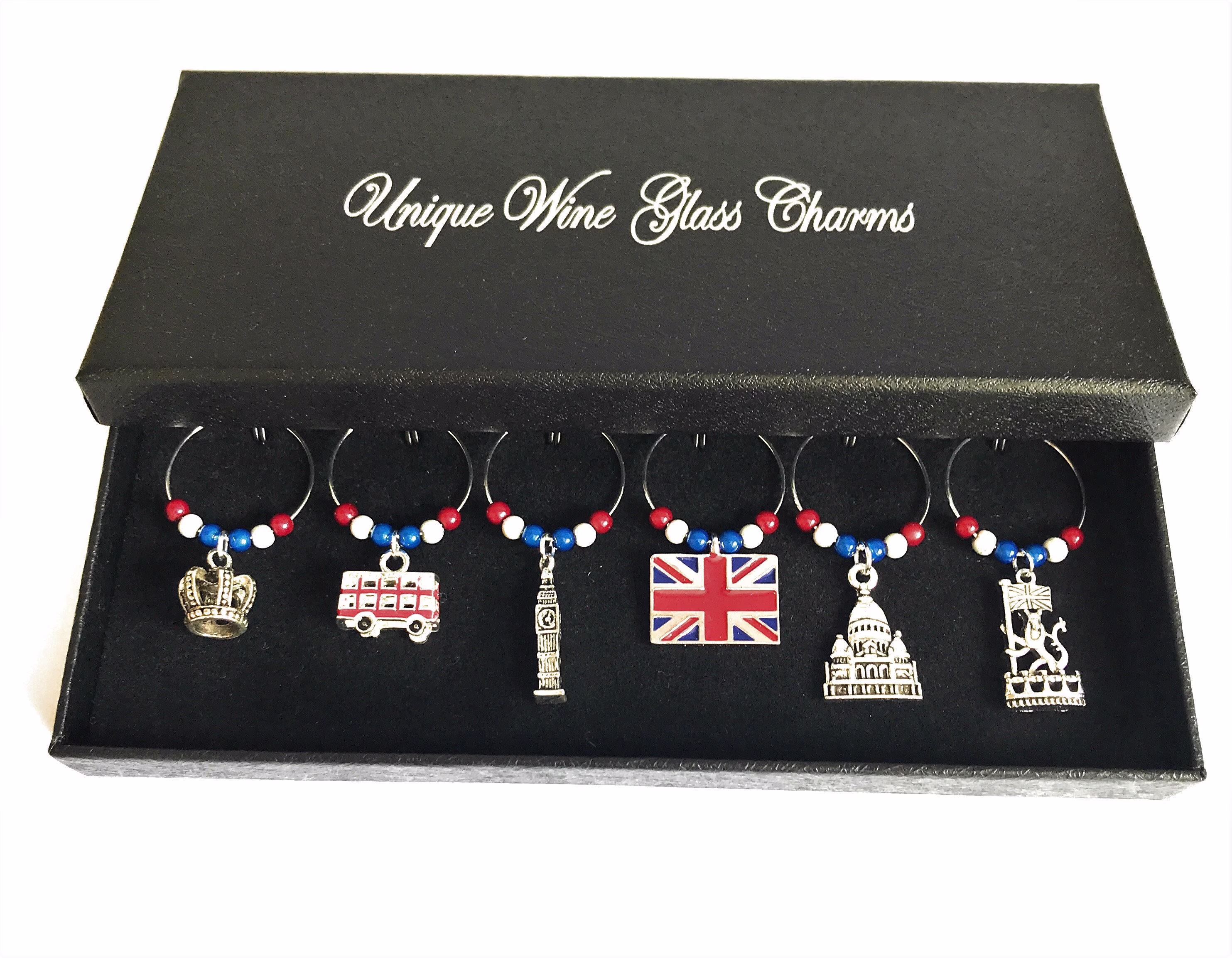 Set Of 6 London Wine Glass Charms By Libby's Market Place