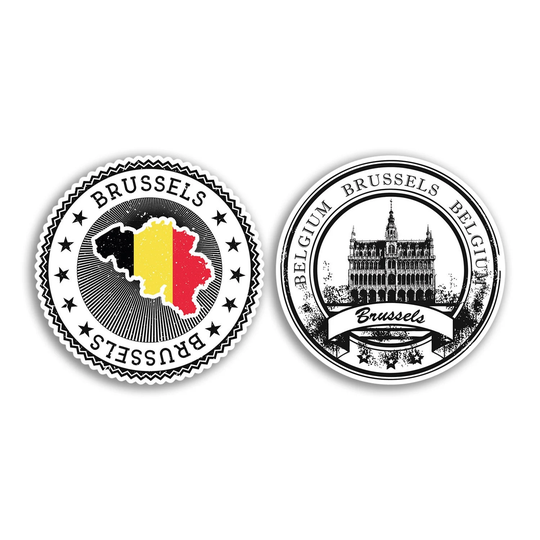 2 X 10cm Brussels Vinyl Stickers - Belgium Landmarks Map Flag Holiday Travel Adventure Luggage Gift Kids Boys Girls Sticker #78534