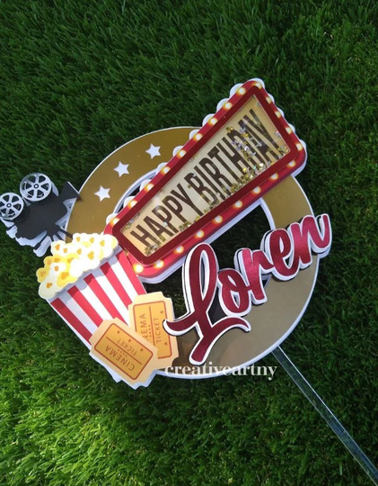 Movie Night Cake Topper, Party Time Cake Topper, Hollywood Topper, At Home Movie Night