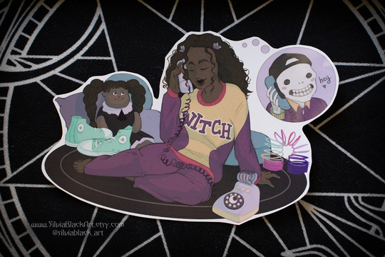Laptop Sticker Teenage Witch. | Vynil Witch Sticker, Occult Art, Illustration, Witchy Aestethic, Cat Familiar