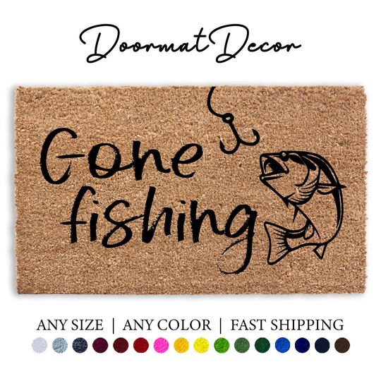 Gone Fishing Doormat, Summertime Boat Funny Door Mat, Gift, Beach Bay Lake House, Bass Entryway Decor, Gift For Dad