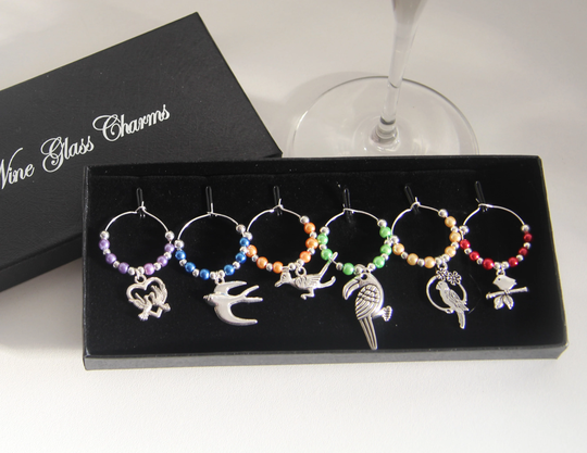 Bird Lover Wine Glass Charms Set Of 6 - Gift, Stocking Filler