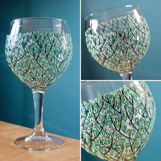 Personalised Gin Glass, Hand Painted, White Blossom, Flower Design, Gift For Her, Birthday