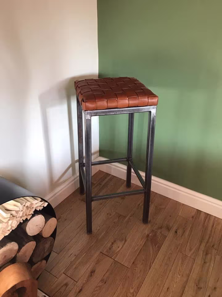 Bespoke/ Custom-Made Steel Bar Stools Chair - Industrial Leather/Kitchen Stool Handmade in England