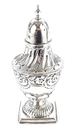 Stunning Antique Shaker, Salt Or Pepper Victorian Sterling, Floral Tableware, Rococo Pattern, Josiah Williams, Sterling Dinnerware