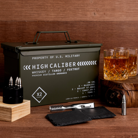 Whiskey Glasses, Steel Stones in Unique Tactical Box Display, Ideal Groomsmen Gift Whiskey/Bourbon Cocktail Glasses Fathers Day