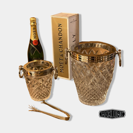 Maxlume ~ Luxury 3 Piece Solid Glass Hand Cut Engraved Wine & Ice Cooler Champagne Bucket French