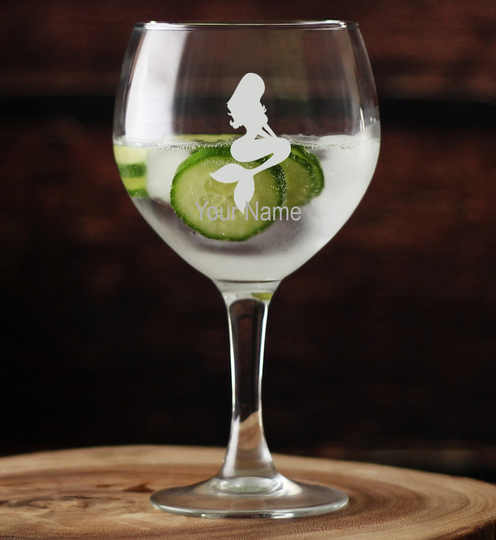 Mermaid Personalised Gin Glass Large Balloon Gin Glass - Hand Etched Gift Bartender.06