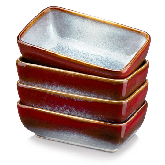 Set Of 4 Rectangular Sauce Bowls, Snack Appetiser Bowls Set, Dessert Small Serving Bowls