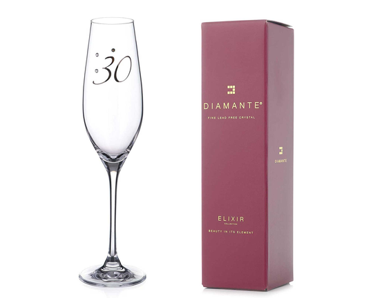 30Th Birthday Champagne Flute Adorned With Swarovski Crystals - Single Glass