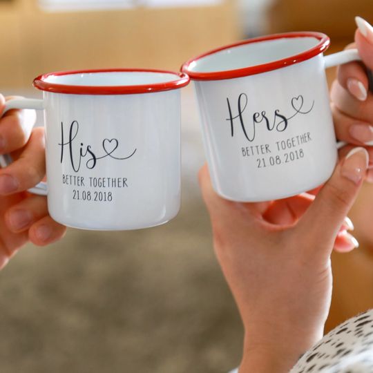 Personalised His & Hers Enamel Mug Set Of Two