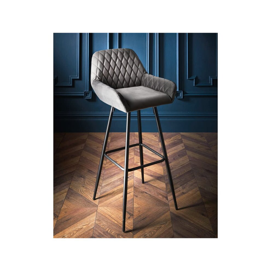Loft Studio Velvet Bar Stool with Black Metal Legs W51 xD51 xH104-Grey