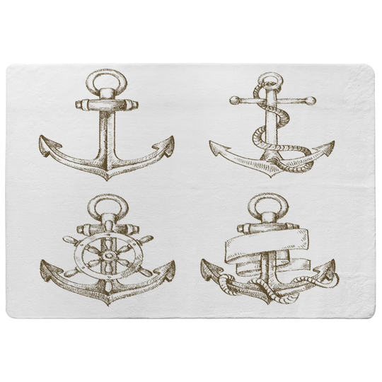 Pawlak Drawn Anchors Designer Shaggy Brown/Off-White Rug
