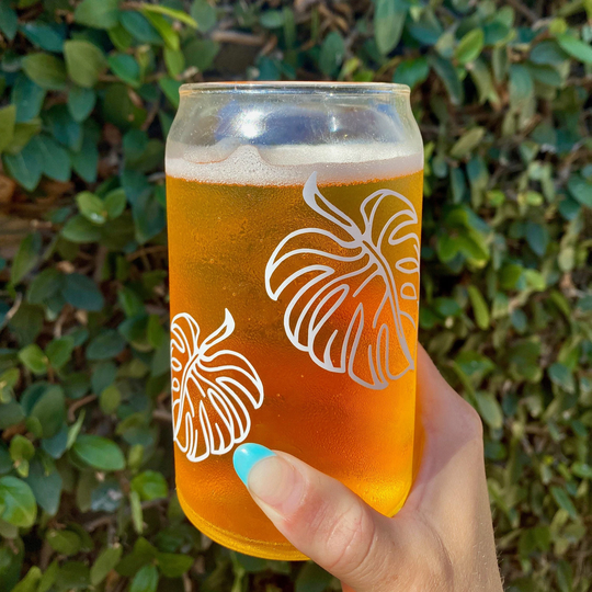 Palm Leaves Glass// Beer Can Glass