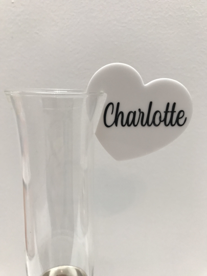 Personalised Name Setting, Hen Party Decor, Wedding Place Heart Charms, Champagne Glass Charms