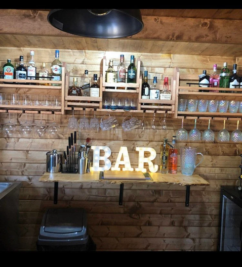 Wall Mounted Triple Set Outdoor Garden Pub Bar Handcrafted Drinks Rack Home With Glass & Bottle Shelf Solid Pine