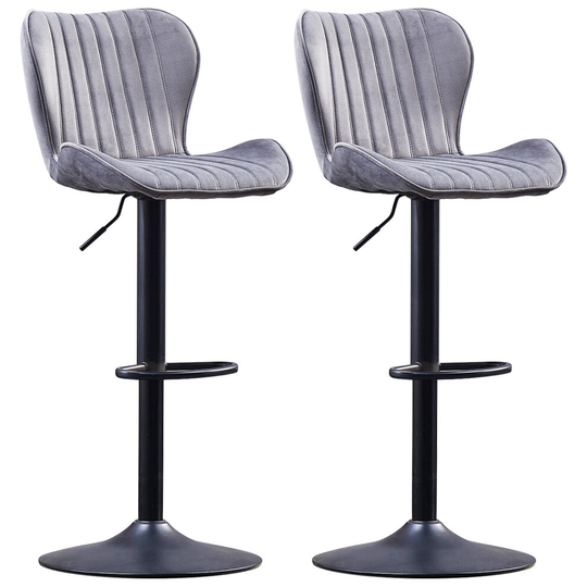 (Velvet Grey) 2PCS Swivel Bar Chairs for Kitchen Bar Stools