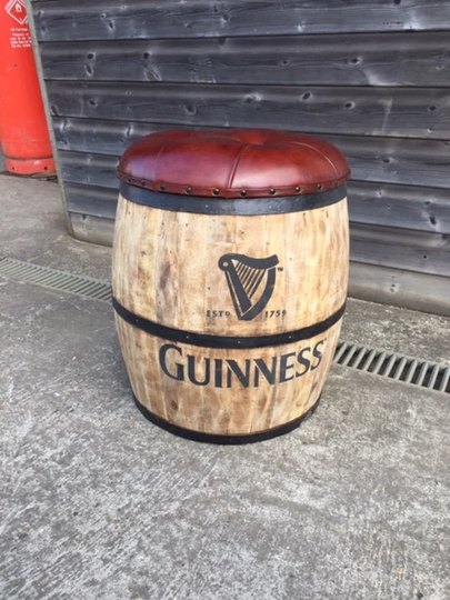 Wooden Barrel With Removeable Padded Leather Seat For Storage Irish Stout