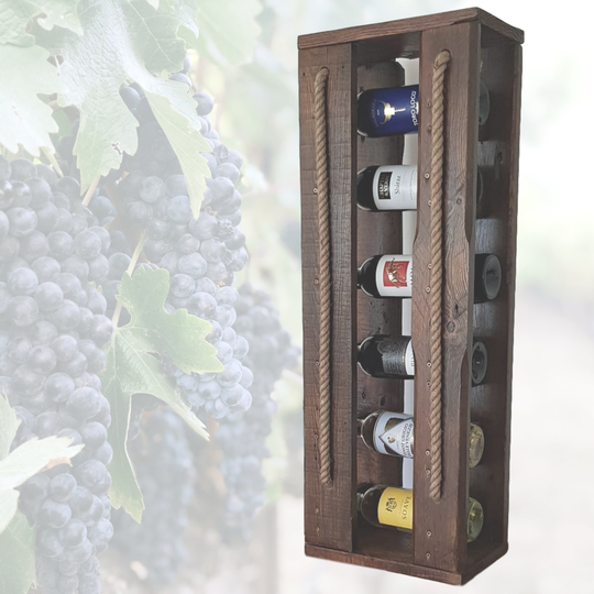 Wall Or Floor Wine Rack For 6 Bottles Of Handmade in Rustic Reclaimed Wood & Finished Your Choice Stain
