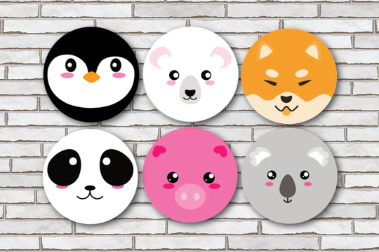 Animal Face Kawaii Fridge Magnets, Pinback Button Pins Or Scrapbook Flatback 1.25