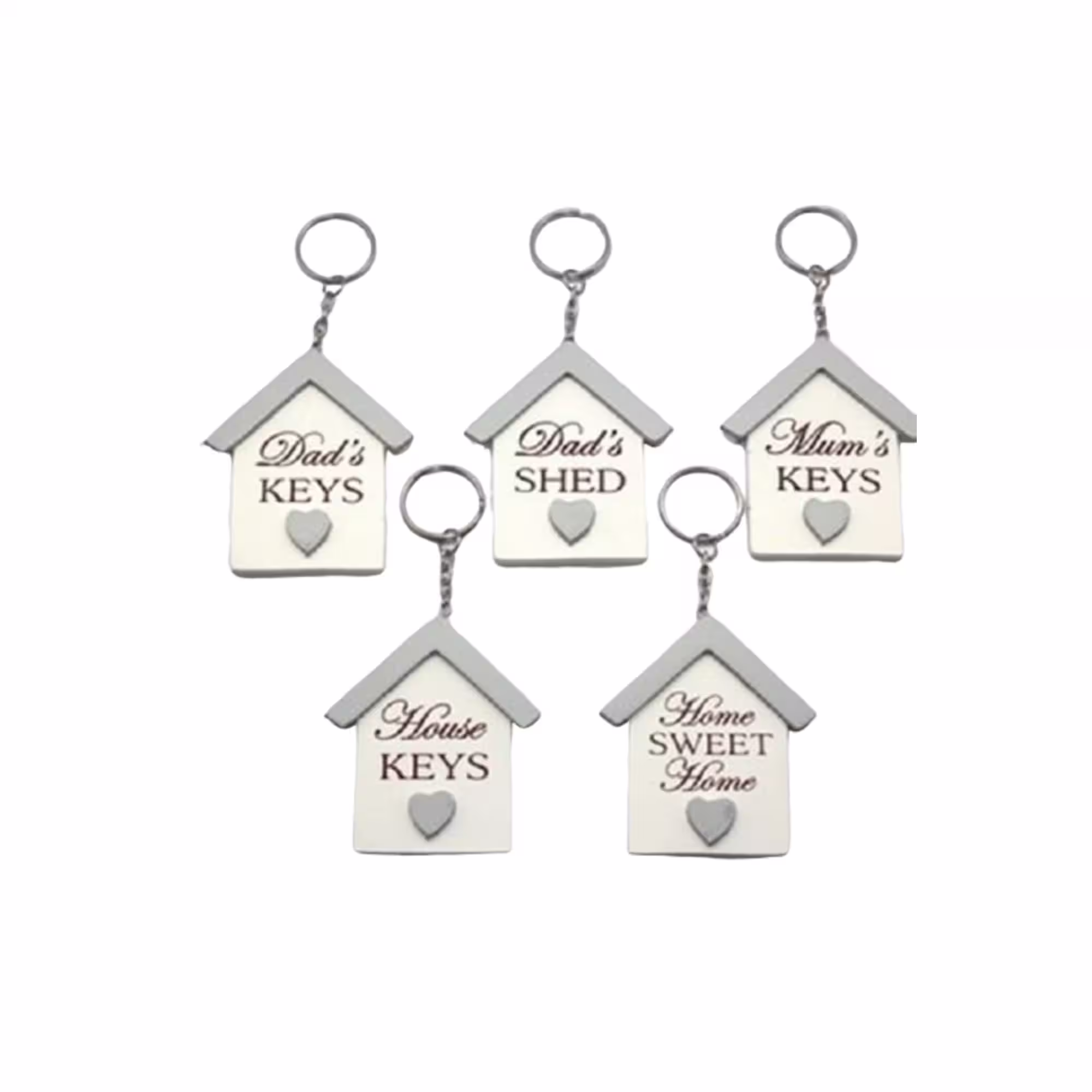 Keyring Novelty House Shaped Grey & Cream Home Sweet Dads Keys Shed Mums Or Wooden And