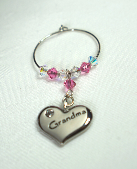 Wine Charm, Glass Grandma, Swarovski Crystal Birthday Gift, Wedding Favour Birthstone Christmas Gifts
