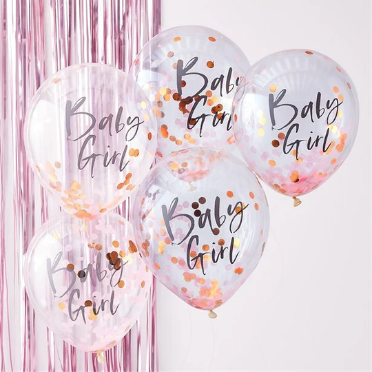 5 Twinkle Baby Girl Pink Confetti Balloons - 12