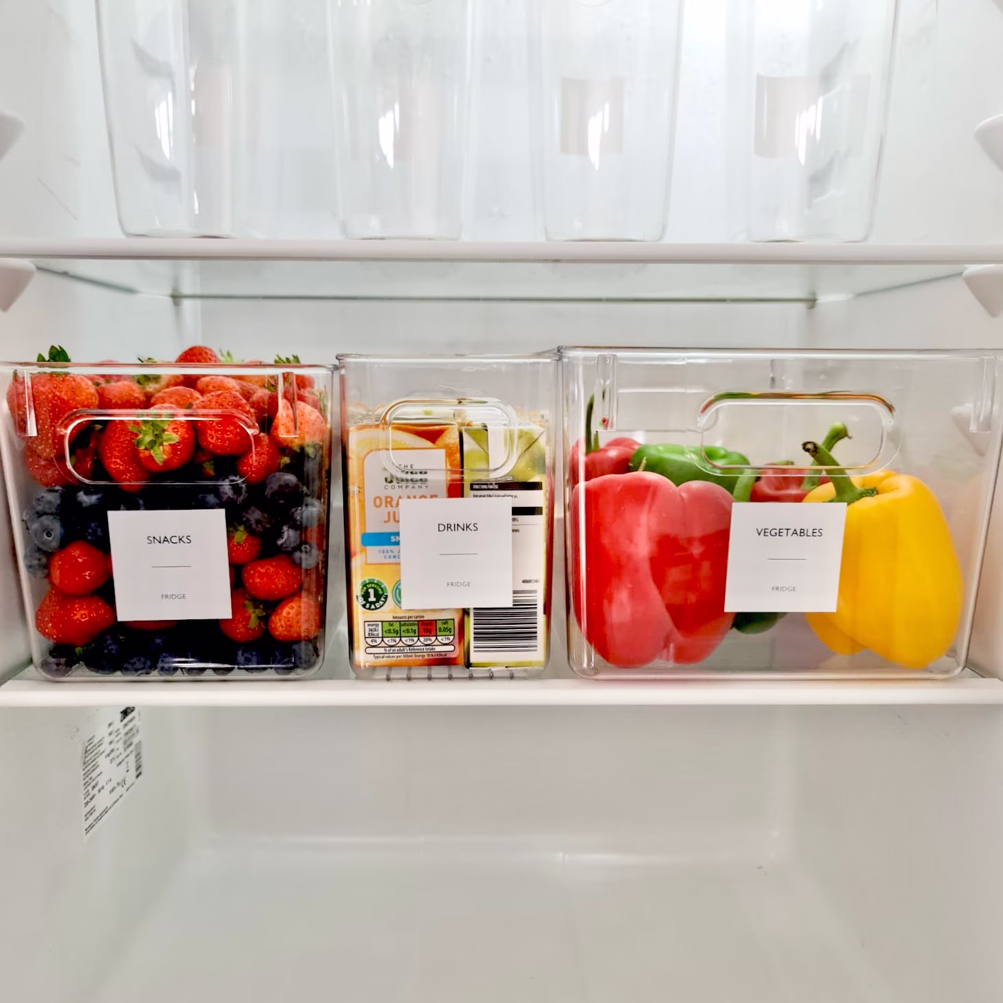 Personalised Clear Plastic Fridge Tidy Labelled Storage Bin Trays Basket Inserts Space Saving Organiser Meat Dairy Fruit Veg Snacks