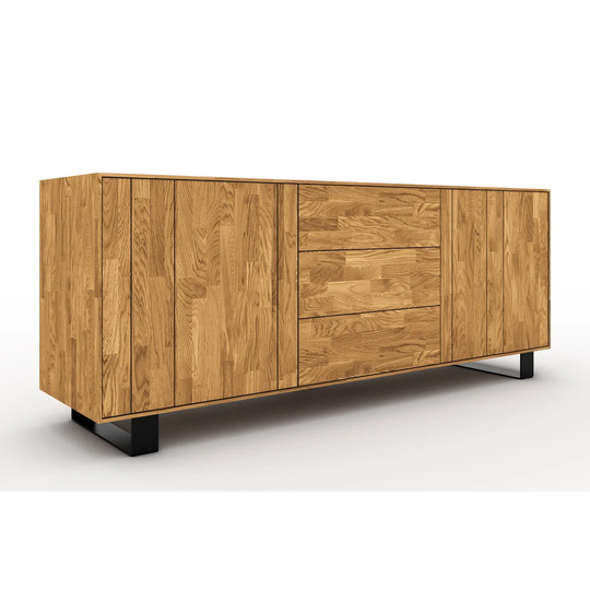 Steel 197 Cm Wide 3 Drawer Oak Solid Wood Sideboard
