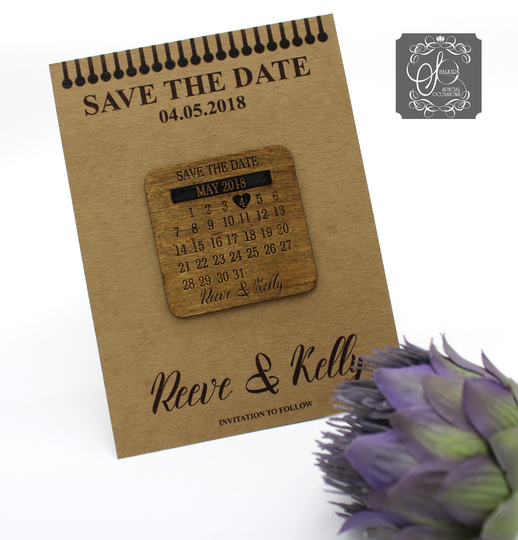 Save The Date Magnet Calendar Style - Brown Card
