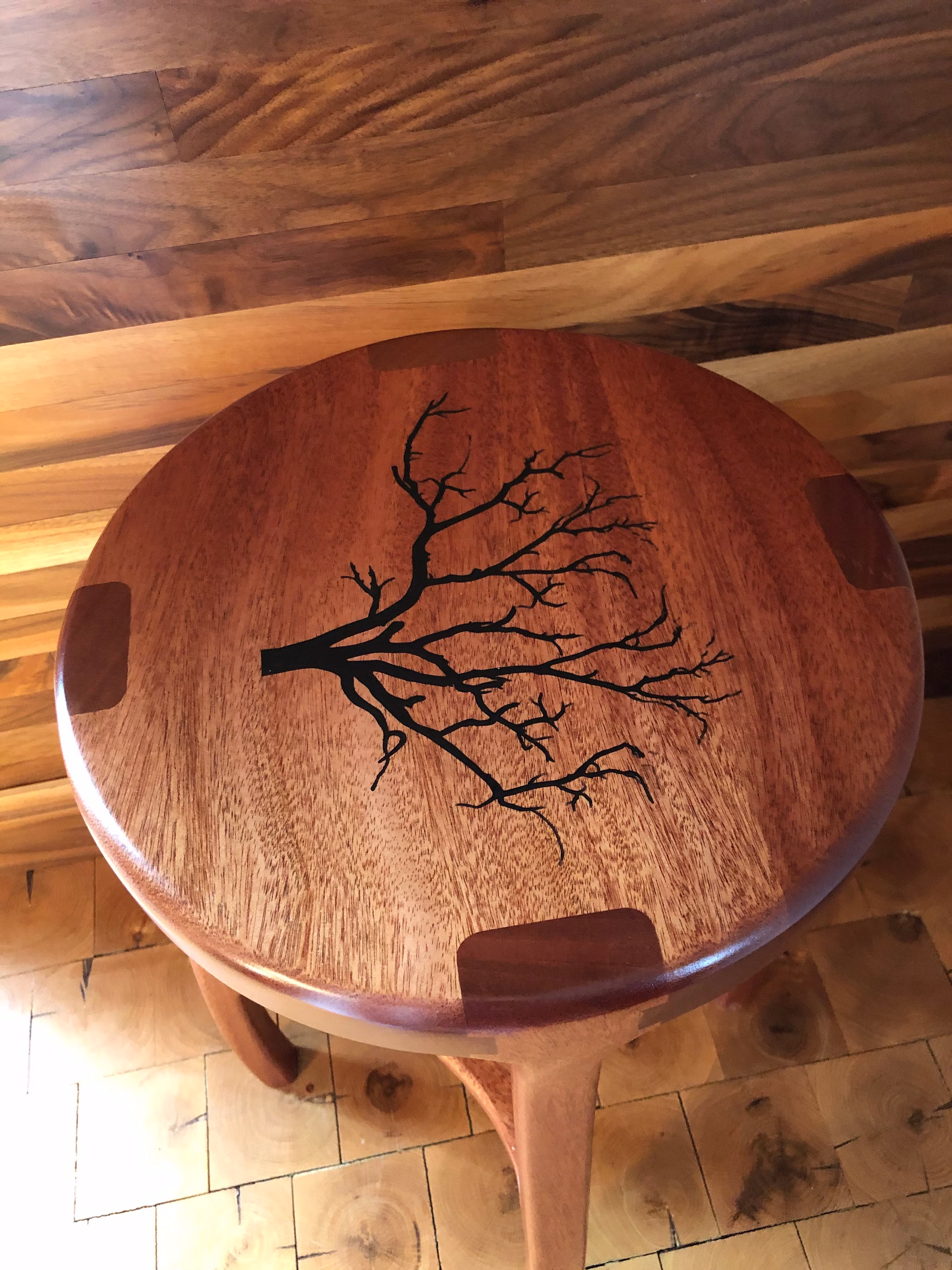 Sapele Wood Bar Stools With Inlay