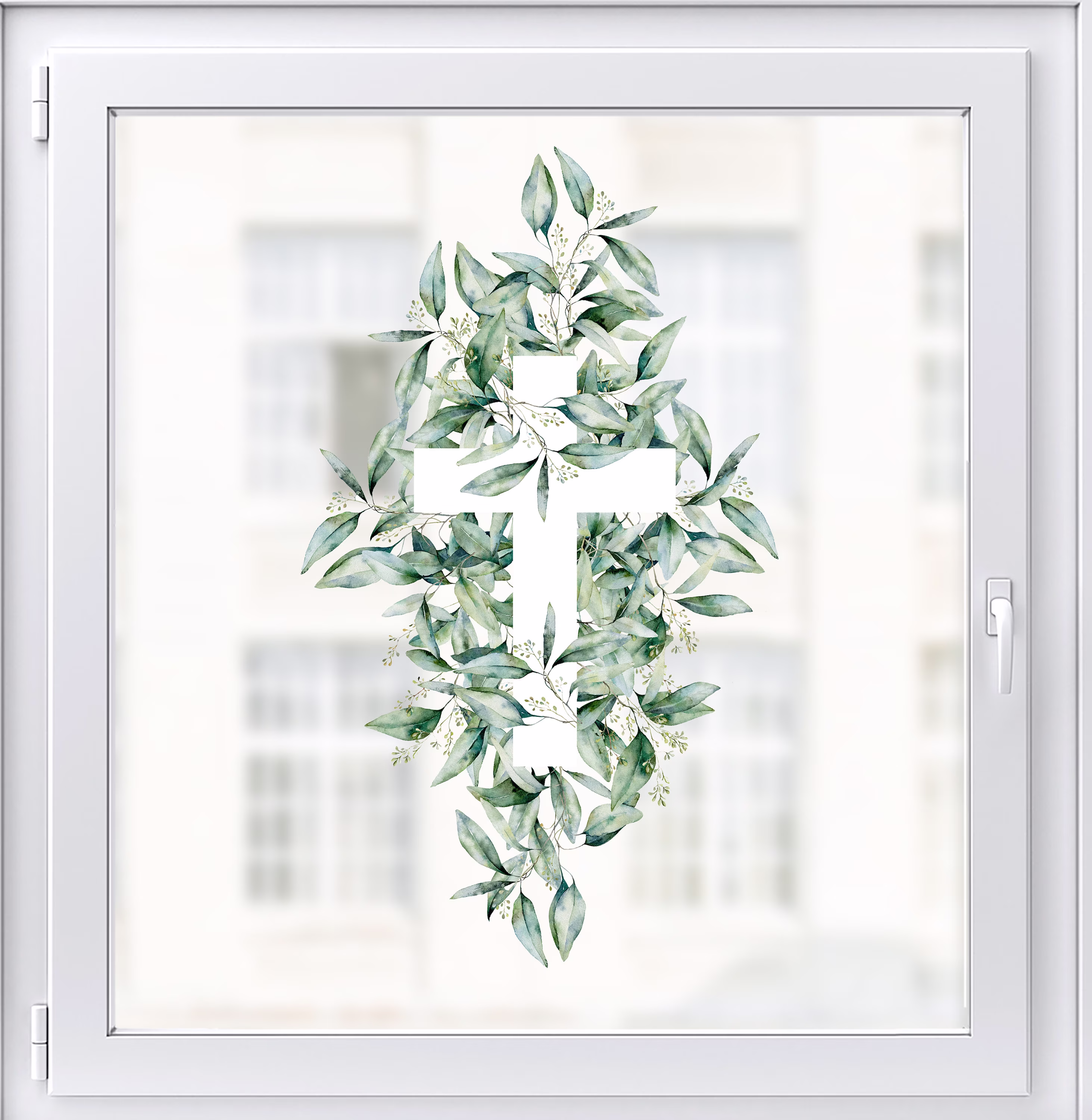 Dizzy Duck Christian Window Decals - Eucalyptus Cross Cling Reusable Easter Sticker
