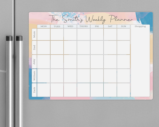 Personalised A4 Weekly Wall Planner Dry Erase Whiteboard, Week Family Planner, White Board Home Organiser