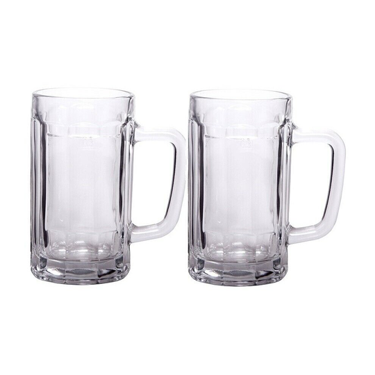 Set of 2 CoK Large Beer Glasses Tankards Solid Glass 480ml Beer Mugs