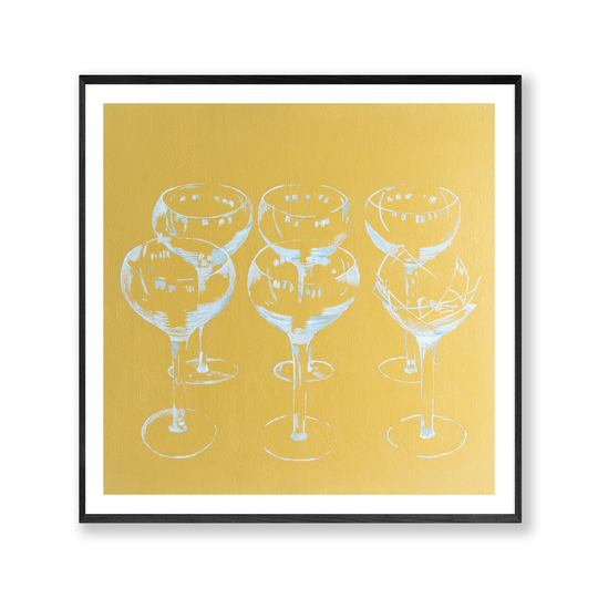 Pop Art Framed Print , Cocktail Wall Andy Warhol Style Champagne Glass Kitchen Contemporary Square