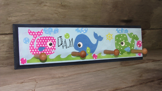 Whale Coat Rack Size 20x5. This Is Personalized With Liam On It