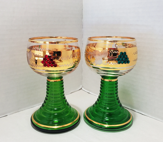 Pair Of Two | 2 Jeweled Roemer Souvenir Wine Glasses/Germany